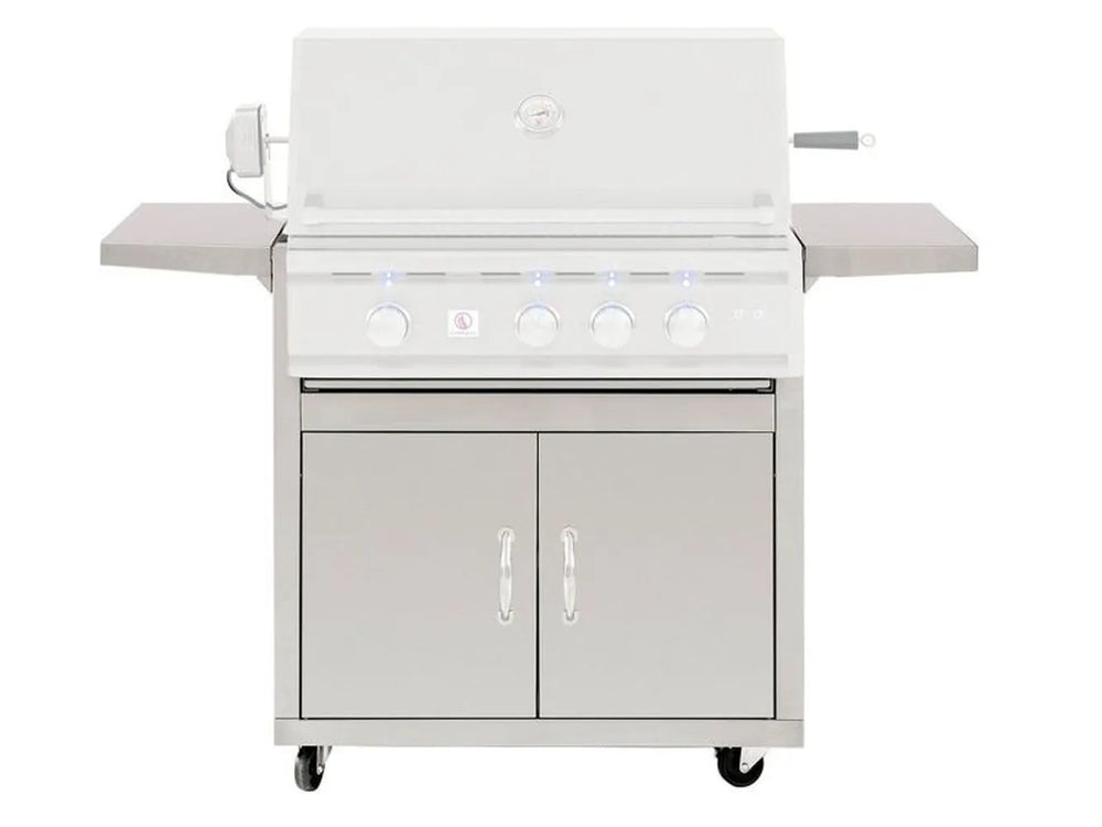 Summerset TRL 32-inch Gas Grill Cart, front view of 304 stainless steel cabinet with two drawers and cabinet door.