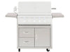 Summerset TRL 32-inch Deluxe Grill Cart, front view of 304 stainless steel cabinet with two storage drawers, cabinet door, and folding side shelves.