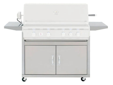 Summerset TRL 40-inch Gas Grill Cart, front view with 304 stainless steel cabinet, folding shelves, and large storage doors.