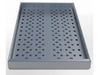 Angled view of Sunstone perforated charcoal tray insert with raised sidewalls and smooth front lip.