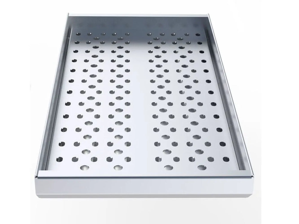 Sunstone SUNCP-CHTRAY 10" charcoal smoking tray with perforated stainless top panel and raised edges, on white background.