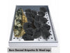 Sunstone charcoal smoking tray loaded with charcoal briquettes and a wood log, demonstrating dual-fuel smoking.
