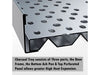 Close-up of Sunstone charcoal tray layers showing base frame, bottom ash pan, and perforated top panel for heat expansion.