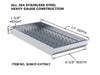 Sunstone SUNCP-CHTRAY charcoal tray with labeled dimensions, 17" depth, 8-5/8" width, and 1-5/8" height.