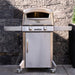 Compact tabletop pizza oven in matte finish with gas burner and wide stone cooking area