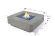 Elementi Plus Lucerne fire table dimensions showing 107 cm by 107 cm footprint and 35 cm height.