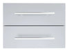 Sunstone DE-DD13 raised double access drawer, 304 stainless steel outdoor kitchen drawers with two horizontal handles, front view.