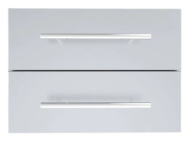 Sunstone DE-DD13 raised double access drawer, 304 stainless steel outdoor kitchen drawers with two horizontal handles, front view.