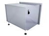 Back view of Sunstone DE-DD42 42-inch stainless outdoor kitchen cabinet housing with mounting flange and adjustable leveling feet.