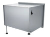 Alternate rear angle of Sunstone DE-DD42 42-inch stainless cabinet body with mounting flange and adjustable feet.