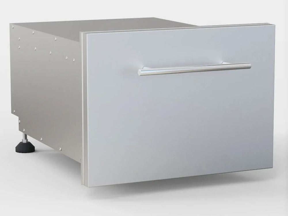 Sunstone DE-DPCF13 stainless paper towel holder and cutlery drawer for outdoor kitchen, raised panel front with horizontal handle.