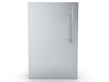 Sunstone DE-DVL15 15-inch 304 stainless steel single access door, left-swing design with vertical handle, front view.