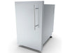 An angled perspective of the Sunstone DE-DVPL15 15-inch pantry, highlighting the deep cabinet box and the professional-grade stainless steel finish.
