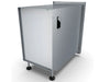 Rear angled view of the Sunstone dry storage cabinet, displaying the fully enclosed protective housing and adjustable leveling legs for a secure outdoor kitchen installation.