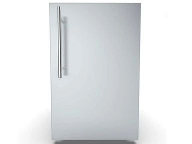 Front view of the Sunstone DE-DVPR15 15-inch stainless steel dry storage pantry featuring a vertical bar handle on a sleek, raised door panel.