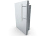 Angled view of Sunstone DE-DVR15 15-inch stainless outdoor kitchen access door with right swing and full-length handle.