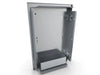 Rear angled view of Sunstone DE-DVR15 15-inch stainless door with right swing, interior shelf, and concealed hinges.