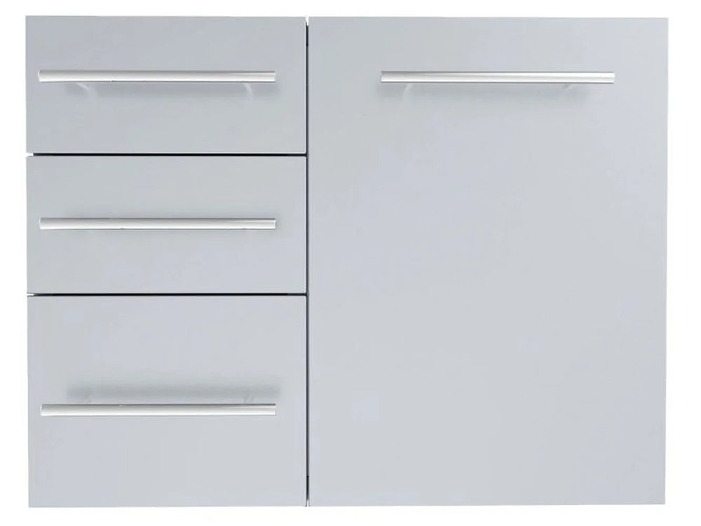 Sunstone DE-LPCTD30 LP combo cabinet with triple drawers and large door, stainless steel outdoor kitchen storage, raised panel fronts.