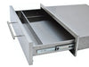 A side-angle view of the drawer fully extended, highlighting the heavy-duty, soft-close metal glides that ensure smooth and quiet operation.