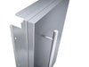 Close-up of Sunstone DE-DD42 raised stainless door frame edge and vertical handle for outdoor kitchen access doors.