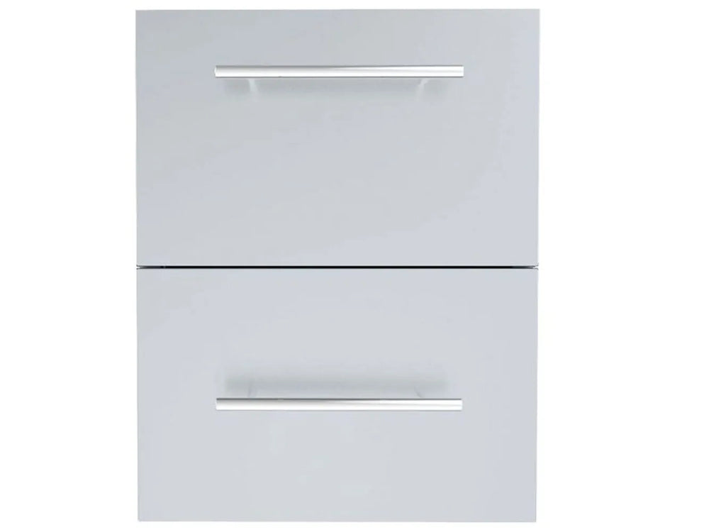Sunstone DE-DPCF23 raised paper towel drawer combo in stainless steel, outdoor kitchen storage with two-panel design and bar handles.