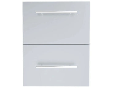 Sunstone DE-DPCF23 raised paper towel drawer combo in stainless steel, outdoor kitchen storage with two-panel design and bar handles.