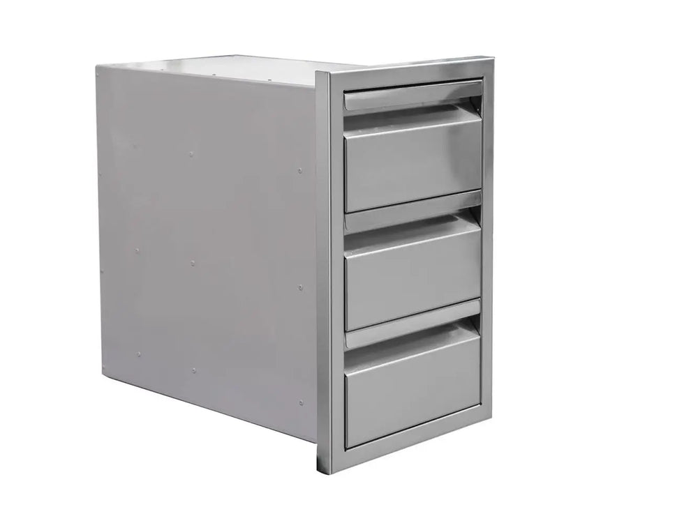 Videl Grills stainless steel triple drawer outdoor kitchen storage unit with sleek flush-mounted design