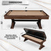 Freetime Fun Rockford Dining Pool Table with 7' dimensions and ample accessory storage inside bench