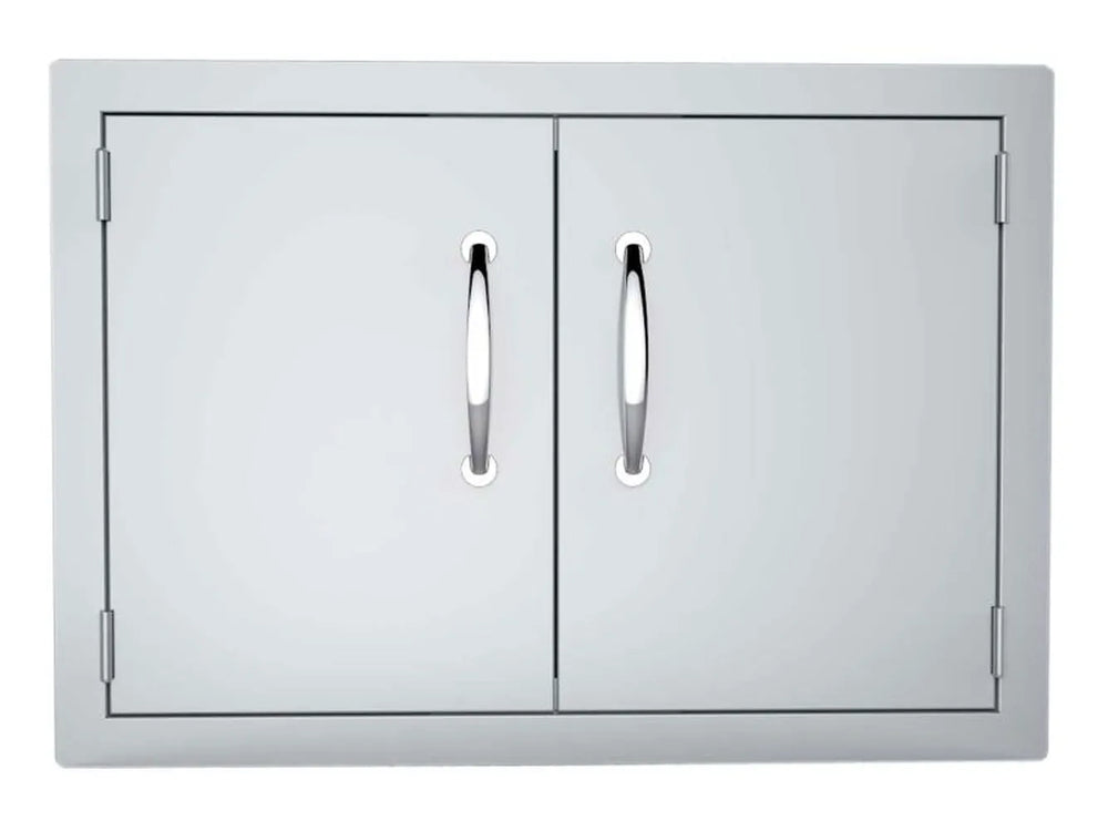 Sunstone DSH30 30" Dry Storage Pantry — flush double doors, two vertical chrome handles, concealed hinges at the outer edges.
