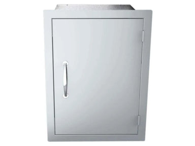 Flush single-door pantry with hinges on the right and handle on the left.