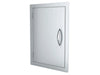 Angled view of Sunstone DV1724 17x24 access door in 304 stainless steel—weather-ready outdoor kitchen utility door with sleek handle and flush trim.