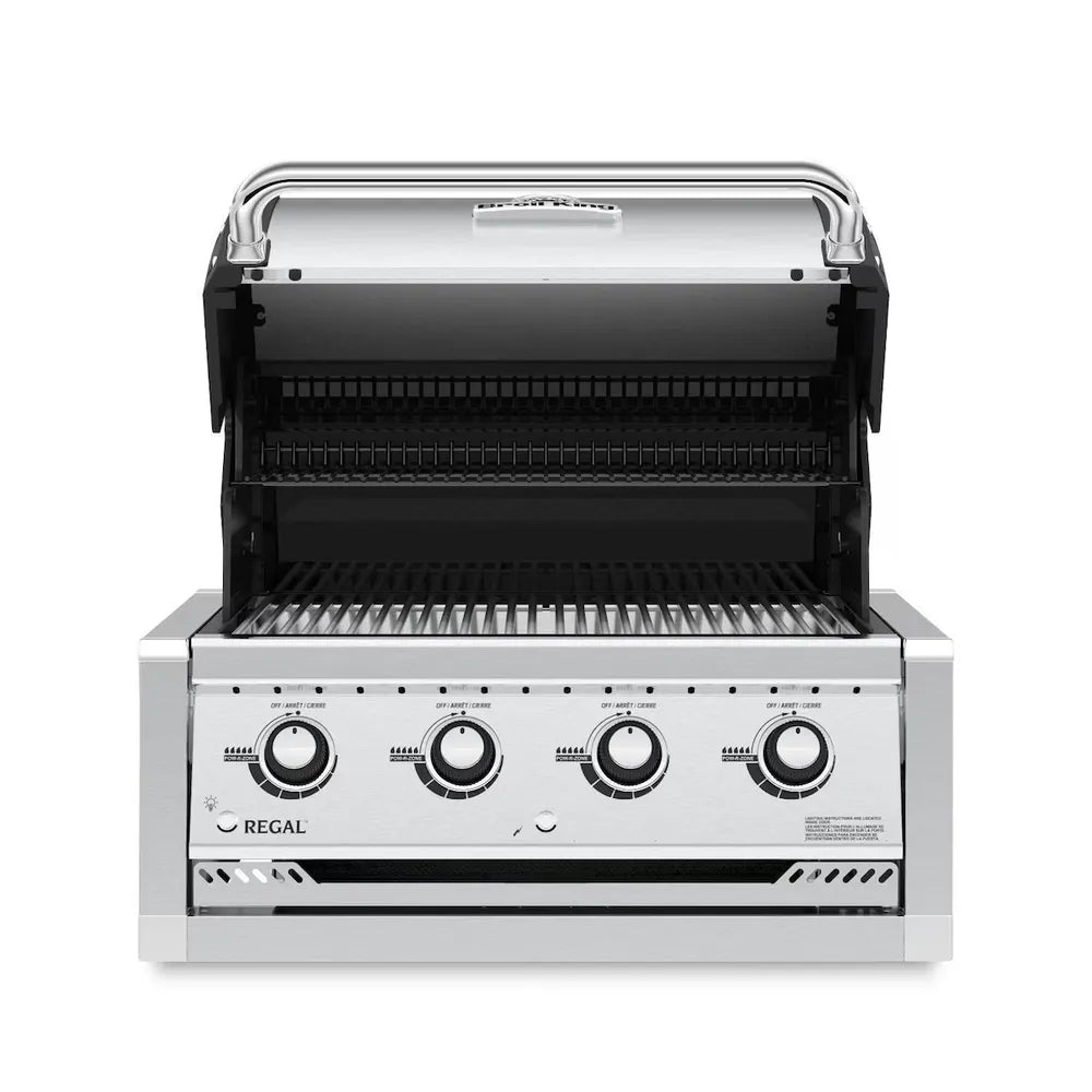 Broil King Regal S420 built-in grill with lid open, front view