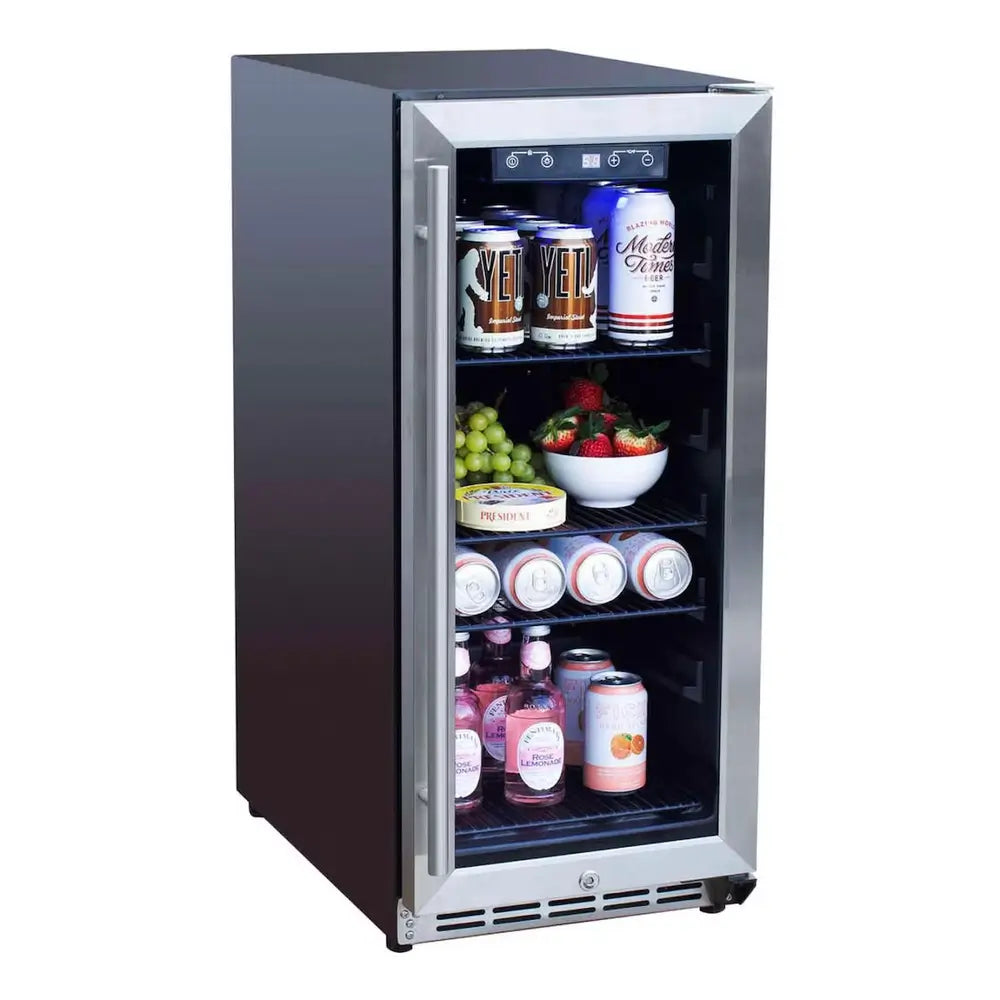 Summerset RFR-15G Outdoor Refrigerator close-up of the stainless steel frame and handle.