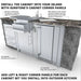 Installation graphic showing Sunstone outdoor kitchen island using cabinet corner panels, including SAC20CSDL 20" left-door appliance cabinet placement.