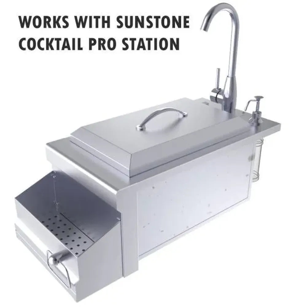 Cocktail Tender BC-BC14 stainless bar caddy mounted on Cocktail Pro Station, speed rail shelf with removable drip tray.