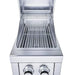 Sunstone SUN13CPRO-HOOD 13-inch 304 stainless grill hood open, showing warming rack and stainless grate over heat shield tray.