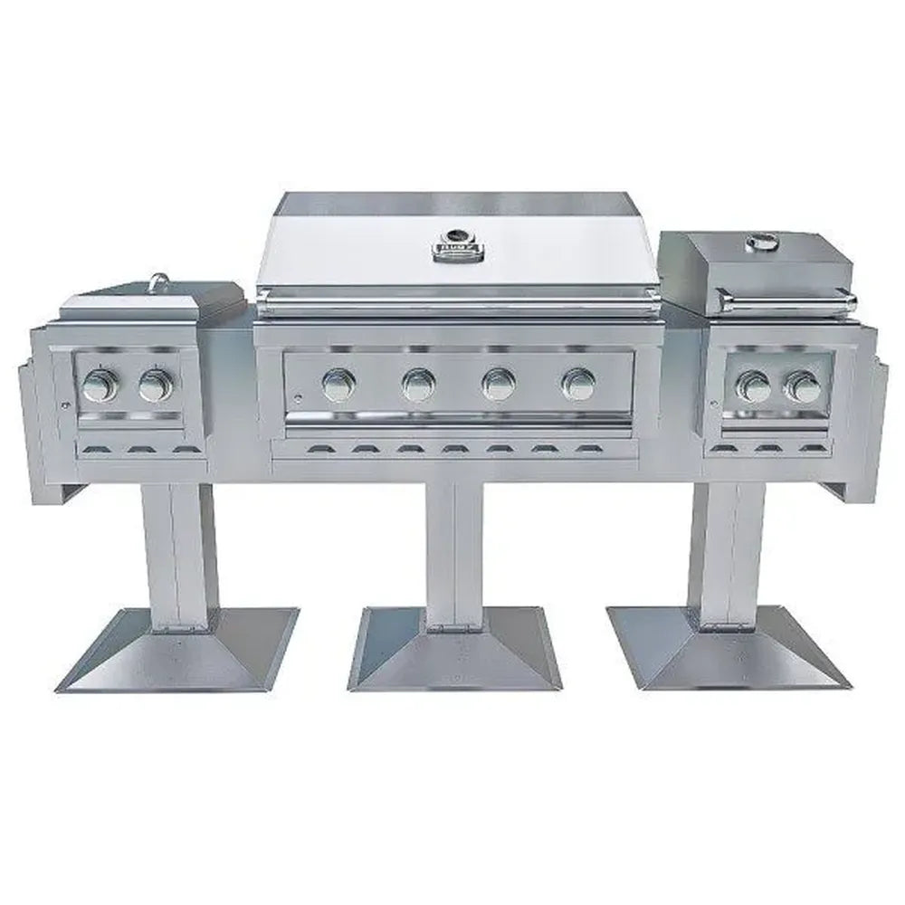 Sunstone Ruby Elite Pro Trio Post Mount outdoor grill package with 4-burner gas grill and dual side burners