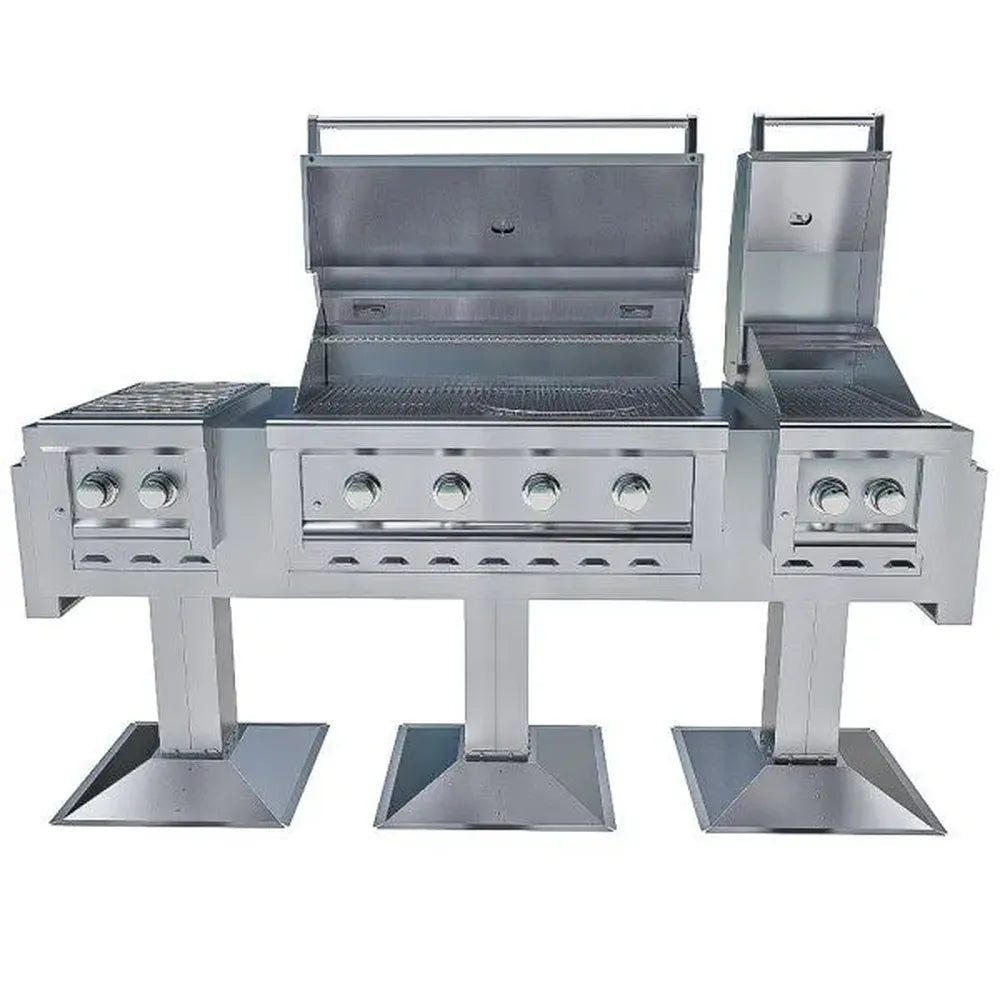 Sunstone Ruby Elite Pro Trio Post Mount open lid configuration with integrated side burners
