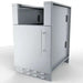 Angled view of Sunstone SAC20CSDL 20-inch appliance cabinet with left-hinged door, stainless panels and utility access cutouts for BBQ islands.