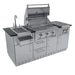 High-angle view of Sunstone Caprice 6.4ft outdoor kitchen island with open grill hood, sink, and side burner.