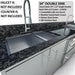 Sunstone SCPGALLEY10.8 Galley island close-up of 34-inch double basin stainless sink cutout in granite counter (faucet and counter not included).