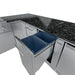 Sunstone Rancher L-shaped outdoor kitchen island (SCPRANCHER8.10BY11) showing pull-out trash/recycle drawer under granite countertop.