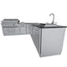 Alternate angle of Sunstone Rancher L-shaped island (SCPRANCHER8.10BY11) highlighting sink end cabinet, doors, and granite countertop.