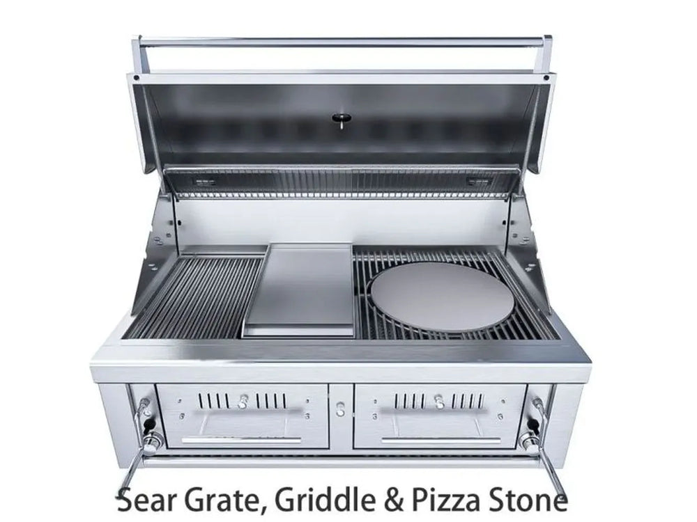 Sunstone EMCHDZ42 modular cooking system with sear grate, griddle and pizza stone inserts