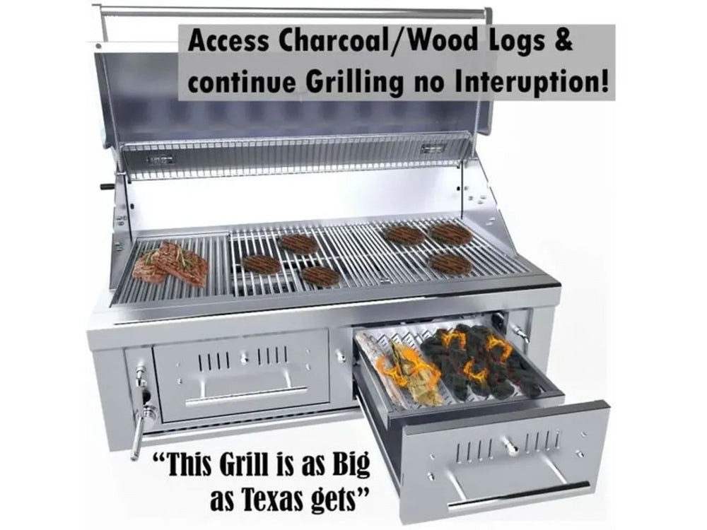 Sunstone EMCHDZ42 dual-zone hybrid grill with pull-out charcoal tray and ash drawer