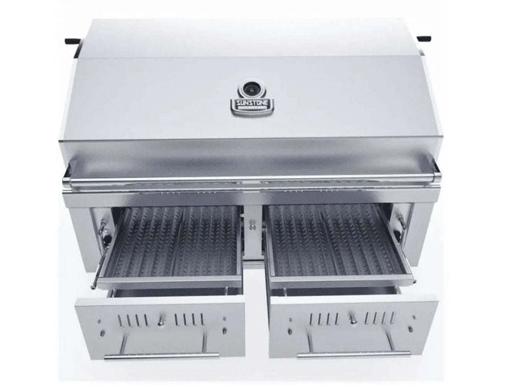 Sunstone EMCHDZ42 dual grilling zones with adjustable burn trays and gas burners below