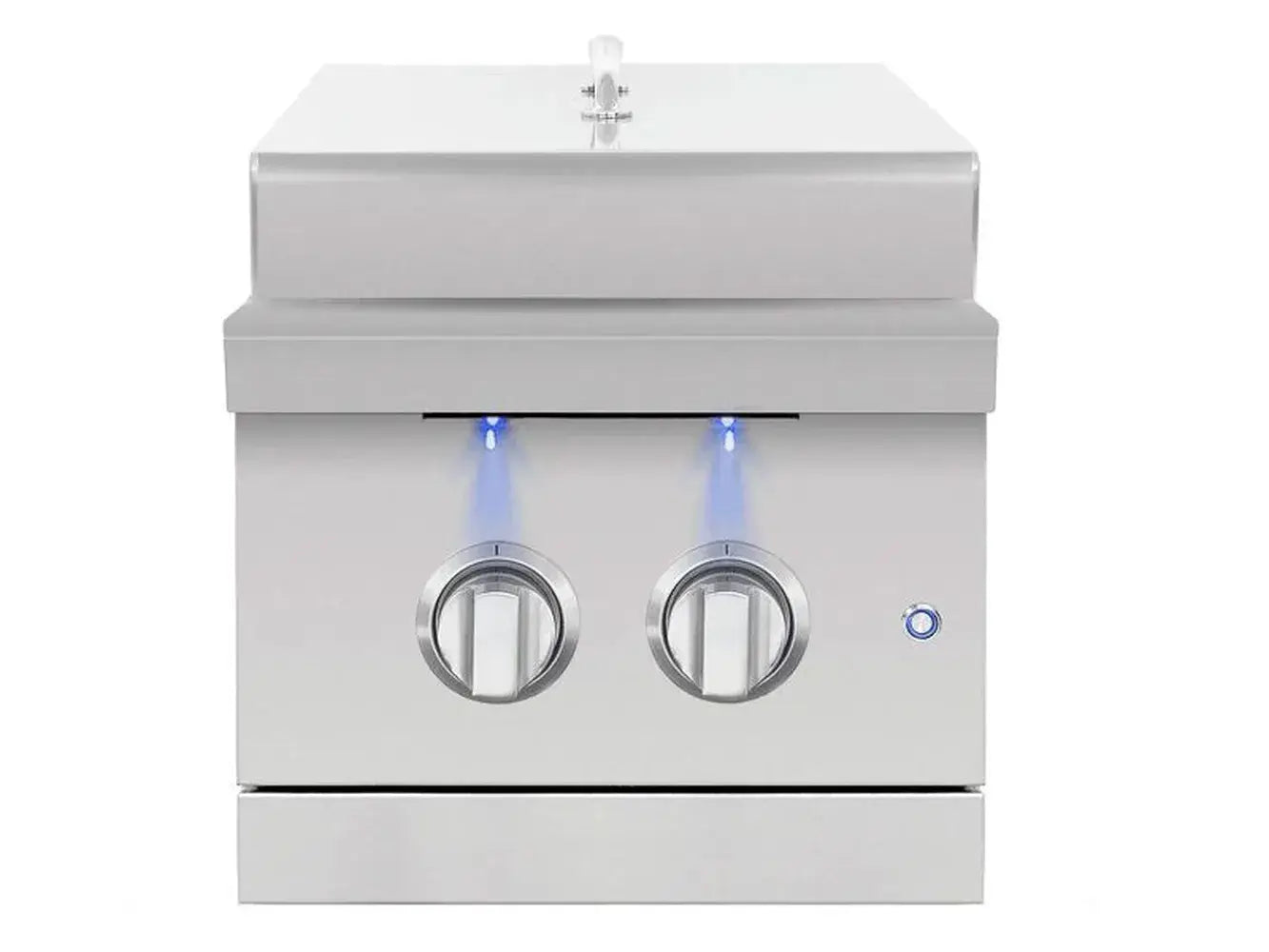 AMG Encore Series Double Side Burner with protective stainless steel lid closed - premium outdoor cooktop