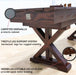 Infographic comparing the high-quality solid wood and butcher block maple construction of the Freetime Fun Rockford shuffleboard table against standard MDF, veneer, and single-piece boards.