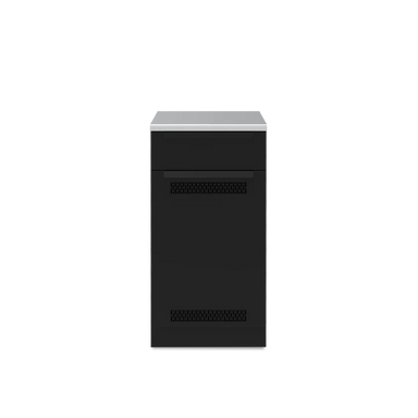 Broil King 811610 Baron tank cabinet storage base front view with black vented door and stainless top.
