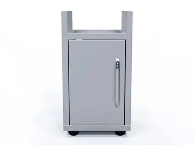 Le Griddle Wee 16" Griddle Cart, front view with stainless steel folding shelves collapsed for compact storage.